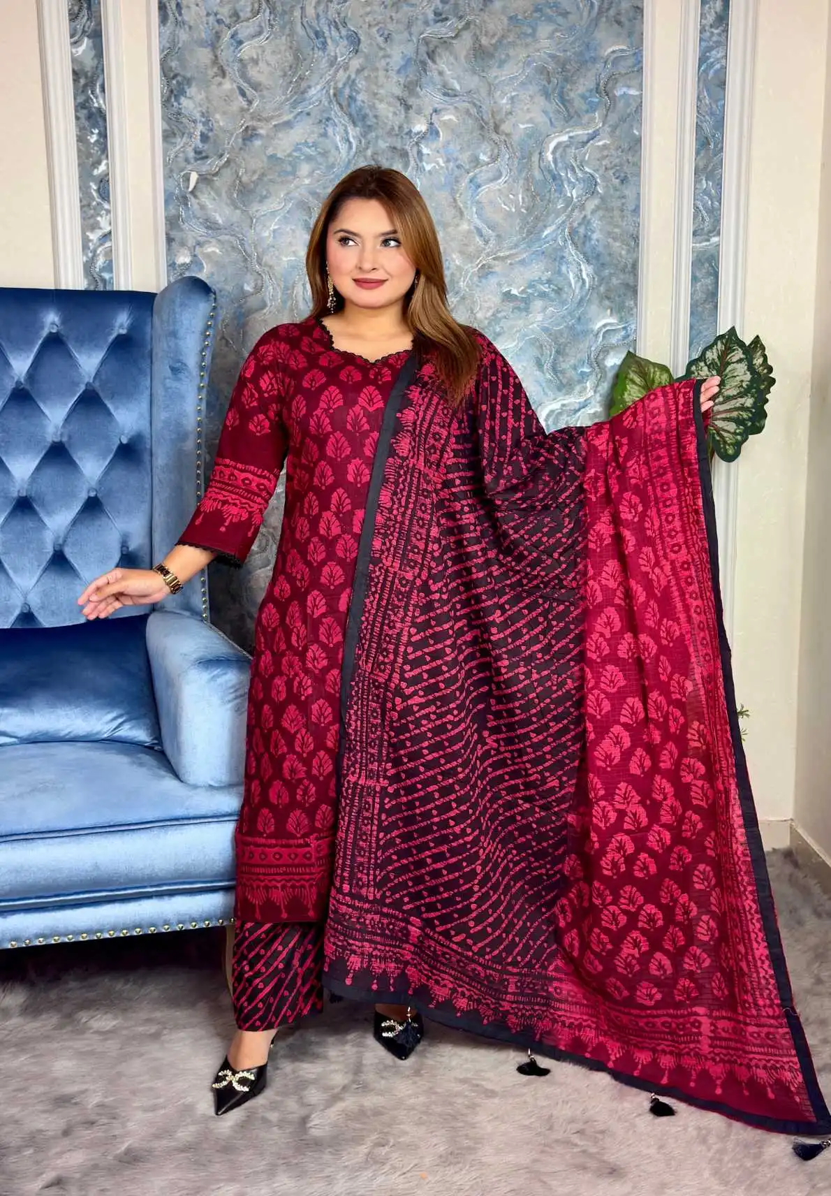 আনস্টিচ প্রিমিয়াম কটন বেক্সি বাটিক থ্রি-পিস জামা + ওড়না + প্যান্ট (BB-9)