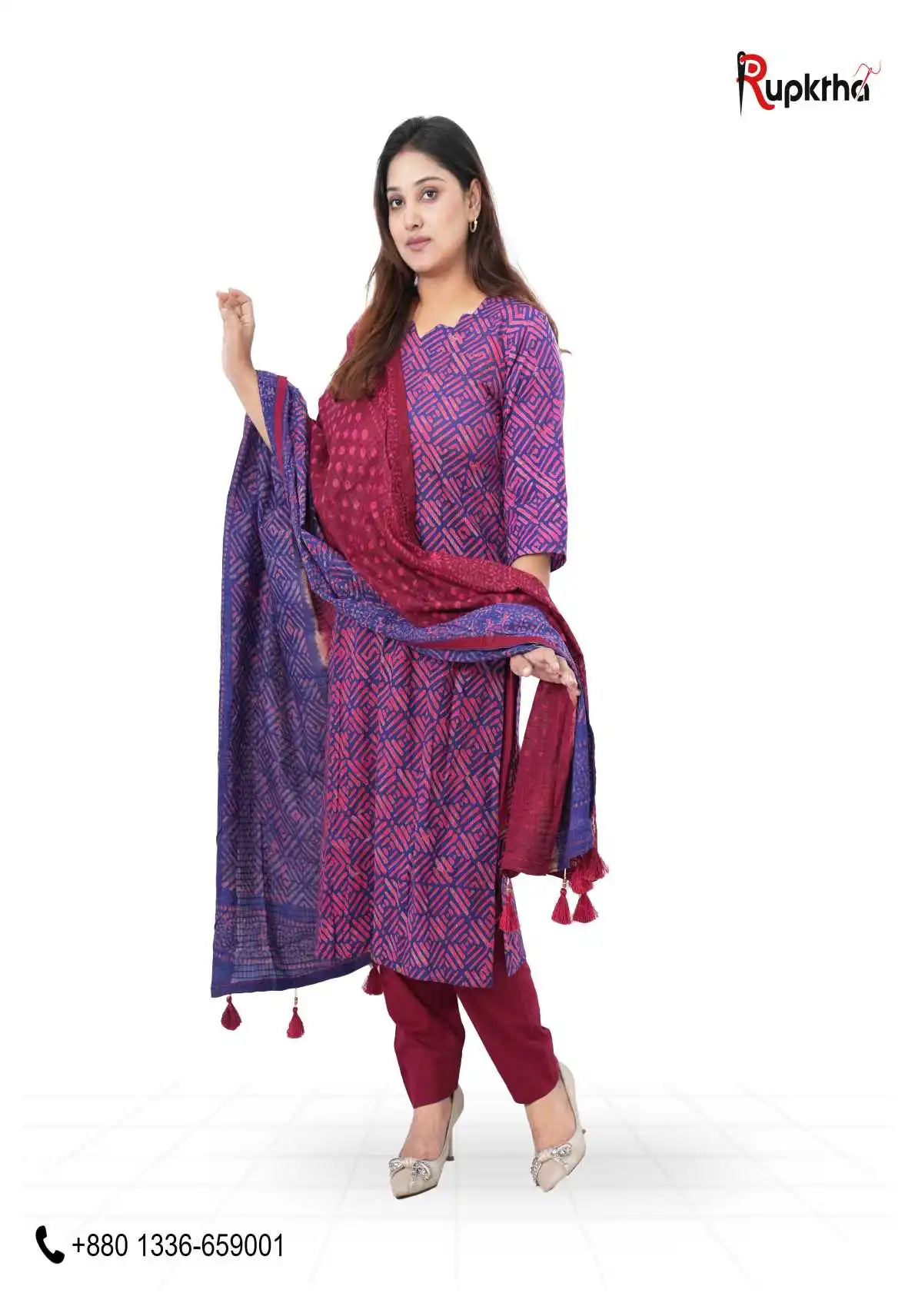 আনস্টিচ প্রিমিয়াম কটন বেক্সি বাটিক থ্রি-পিস জামা + ওড়না + প্যান্ট (BB-19)