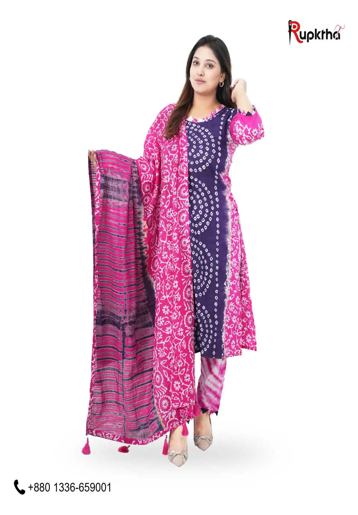 আনস্টিচ প্রিমিয়াম কটন বেক্সি বাটিক থ্রি-পিস জামা + ওড়না + প্যান্ট (BB-20)