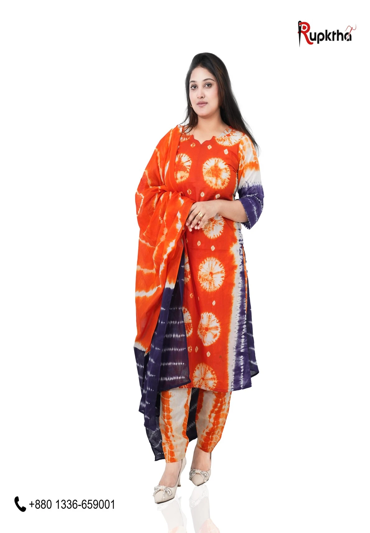 আনস্টিচ প্রিমিয়াম কটন বাটিক থ্রি-পিস জামা + ওড়না + প্যান্ট